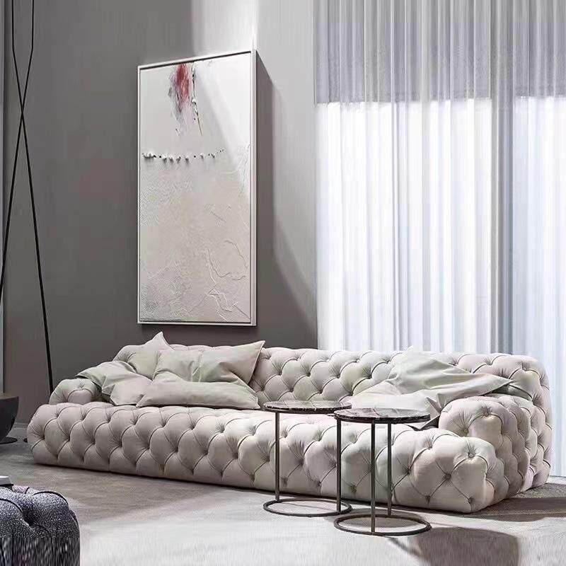 轻奢美式月球沙发意式厅拉扣现法代组合简约小户型客式奶油YNK别