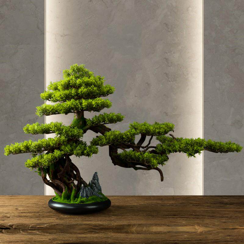 仿真迎客松盆景植造景客厅装仿真饰树新16中式玄关绿崖罗汉松摆柏