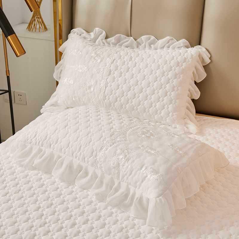 简约白色床单件单韩加版蕾丝边床裙F968MH87床罩四件套厚夹花棉床