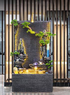 水幕台墙中式流水喷泉水景别客厅阳屏风招QUN财风水轮摆假山鱼池