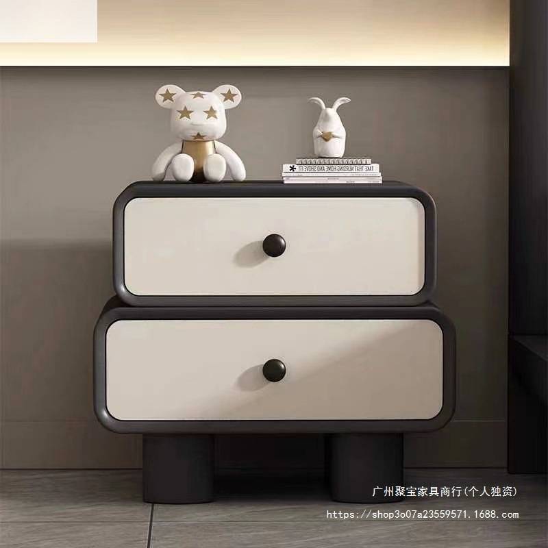 卧室奶油风床头柜简约现代免安装皮质复古收纳柜实木儿童房床头柜