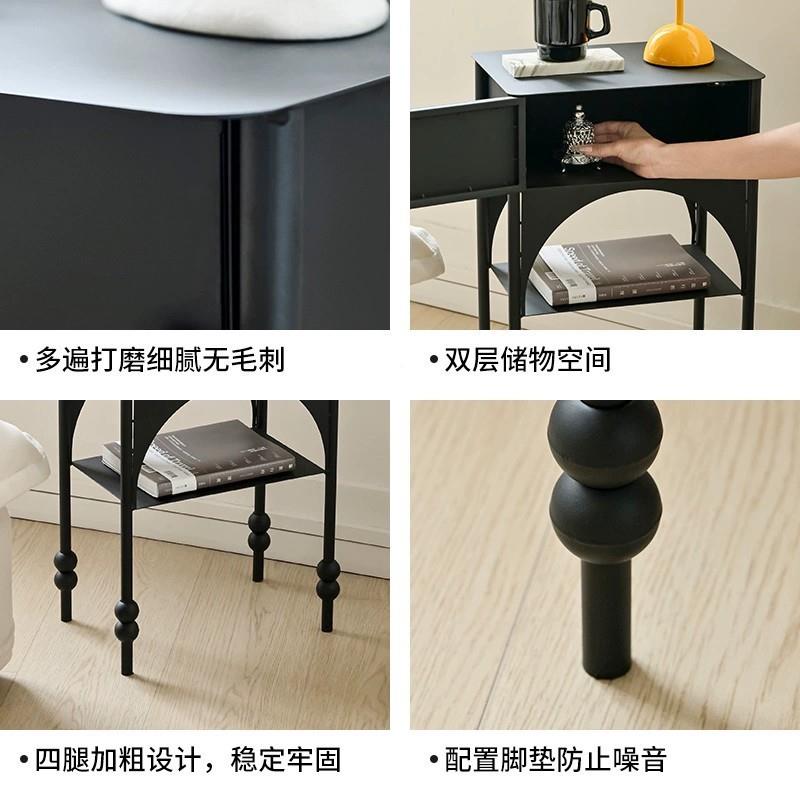 卧GYU65室小户床型头柜小简约复古个色性床桌子沙发边几黑创头意