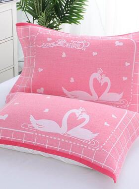 棉枕巾一对装棉质AL101283情纱布枕头巾吸汗四单人家用季侣加厚揽