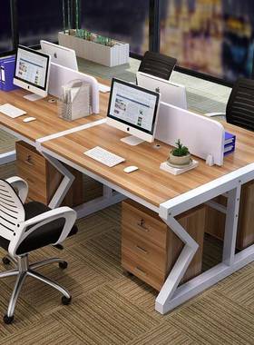 桌职员办公椅组合简约现财务电脑办TRQ公室4代人6人屏风卡座工作