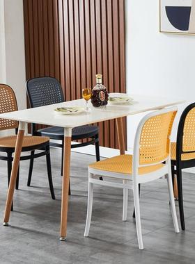 塑料藤叠编椅红子厚户外放餐椅现代简约网靠背镂空书桌FIR办公凳加子