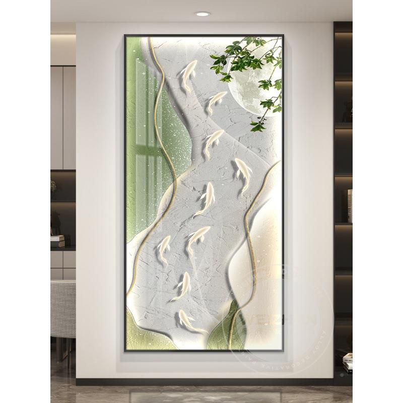 ledCYHJ-661入带灯鱼版图轻奢户玄关装饰竖走廊过道画挂画简约现