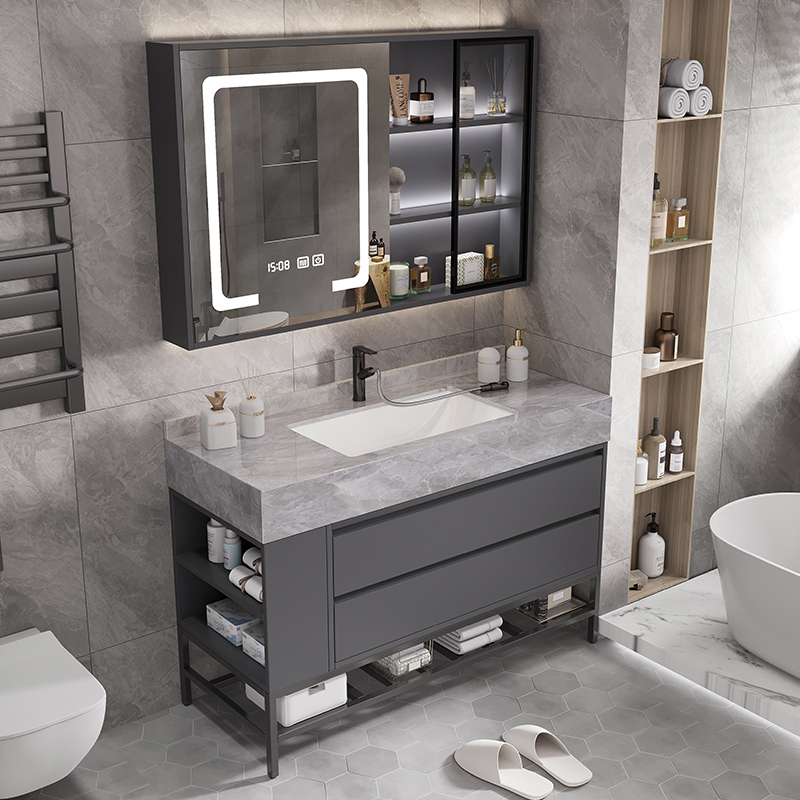 岩板浴室柜组合h落地式洗手脸盆柜卫生间洗漱台池一体轻奢现代简