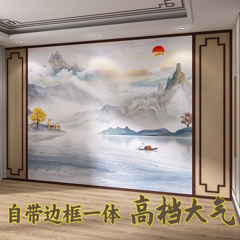 3d立体壁画影视墙新n中式山水画电视背景墙壁纸客厅装饰墙纸8d壁