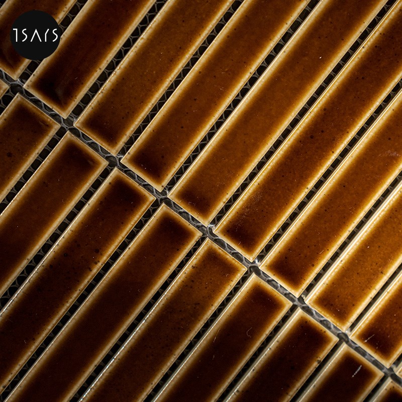 复古哑光竹条白色马赛克瓷砖浴室客人M餐厅厨房背景墙300