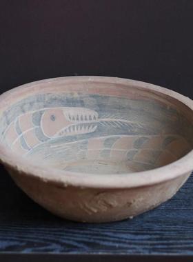 仿古彩陶碗彩绘陶器盘摆件收藏博古架装饰艺术工艺品古风老货汉代
