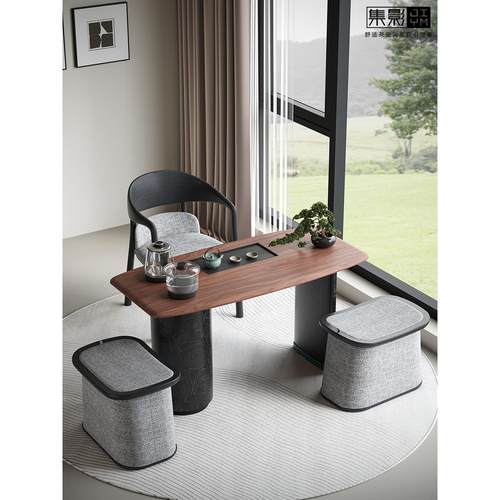 阳台茶桌椅组合胡桃木实木茶台小户型现代简约家用功夫泡茶桌茶几