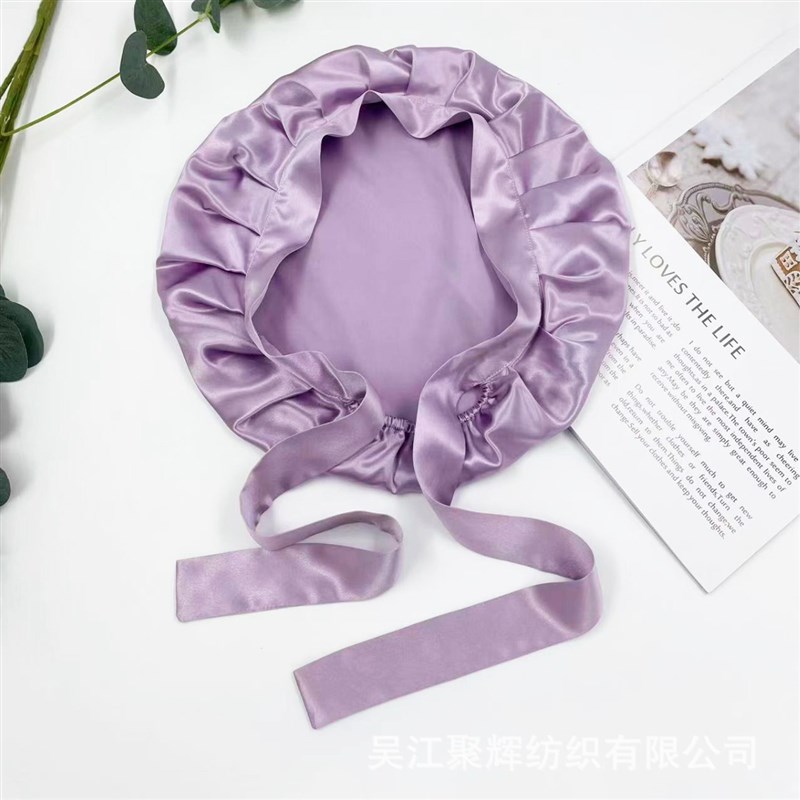 100%桑蚕g丝真丝睡帽22MM浴帽打褶系带月子真丝睡帽