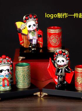 中国风京剧笔筒熊猫出国礼物送老外传统特色外事商务礼品包邮