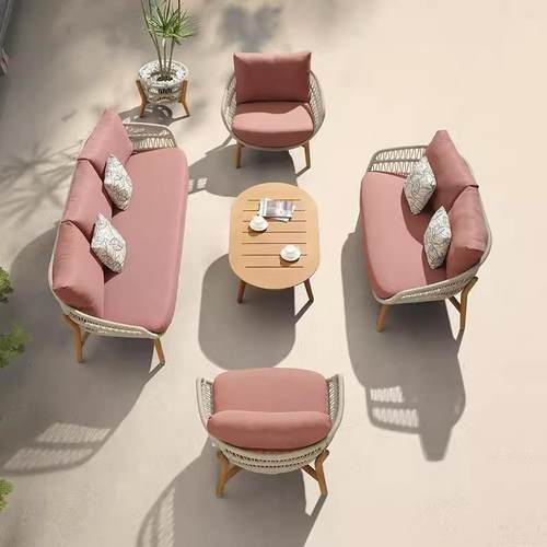 庭院沙发防水防晒户外柚木藤编沙发花园露天民宿休闲简约实木组合