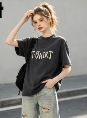 i.tGROUNDZERO短袖t恤女夏季纯棉oversize高级感美式潮牌情侣上衣
