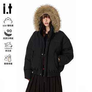 it GROUNDZERO2025冬季新款大毛领连帽羽绒服男女同款