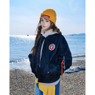 it GROUND ZERO美式复古徽章系列袖袋宽松夹克式90白鸭绒羽绒服女