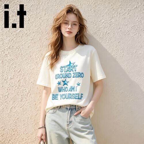 i.t米白宽松星字母短袖T恤女