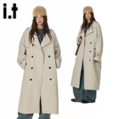 GROUNDZERO 小众风衣外套秋季 新款 开衫 宽松格纹撞色翻领中长款