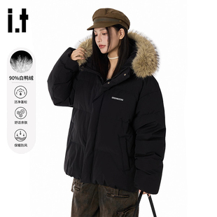 it GROUND ZERO轻薄羽绒服男女款冬季2025新款大毛领连帽加厚外套