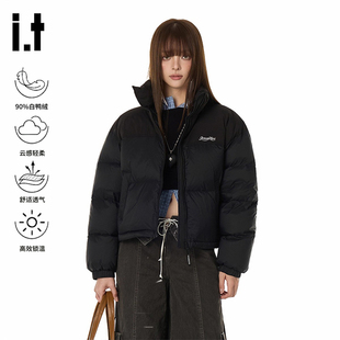 it GROUND ZERO撞色拼接90白鸭绒立领外套女短款羽绒服