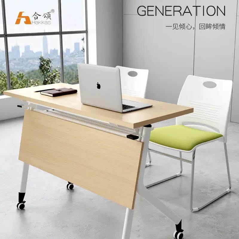 简约折叠培训桌椅组合可移动长条桌拼接会议台双人多功能学生课桌