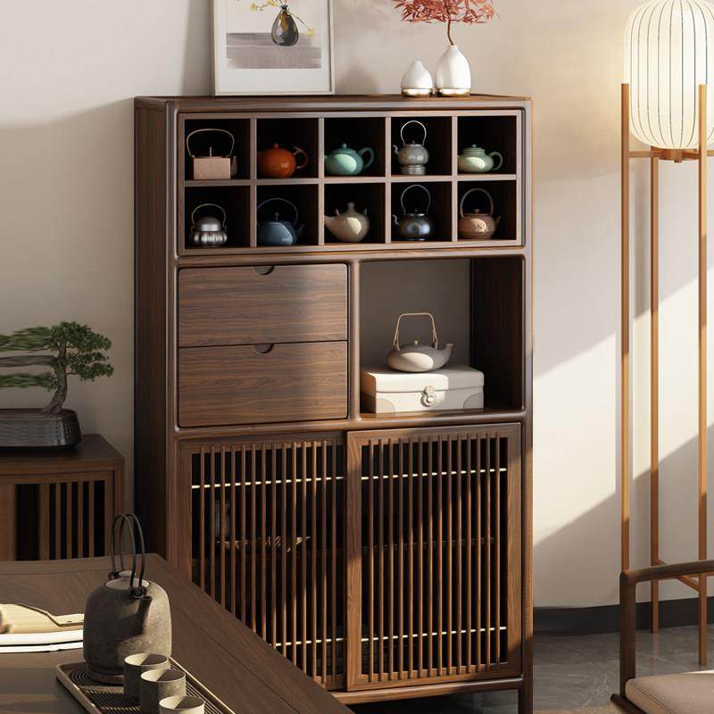 新中式博古架乌金木展示柜矮柜茶室边柜多宝阁置物架实木茶叶角柜
