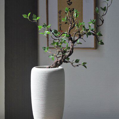 侘寂白色拉丝简约陶瓷花瓶禅意摆件粗罐手工插花民宿酒店复古怀旧