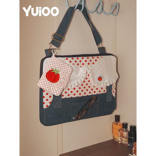 Yuioo原创昭和波点牛仔背带裤电脑包日常手提通勤休闲可爱防摔休闲笔记本平板包