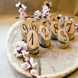 桦木数字号码牌创意个性餐桌牌婚礼木质卡夹号码牌酒店席位卡