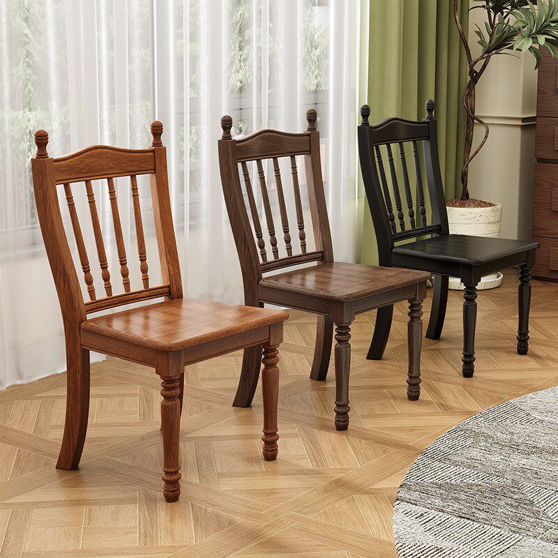 实木餐椅家用现代简约中古风实木椅子客厅小户型黑色胡桃色餐桌椅