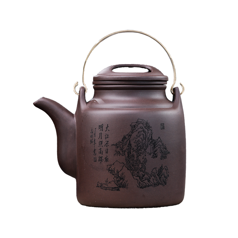 大茶壶内胆过滤茶壶大容量大号紫砂壶铜提梁洋桶壶半手工大紫砂壶