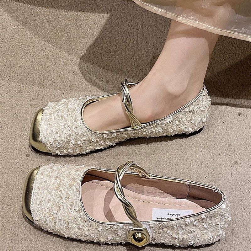 法式亮片玛丽珍鞋女2025新款春秋气质晚晚温柔鞋浅口平底单鞋方头,女鞋,浅口单鞋,淘宝优惠券,粉丝福利购,淘宝优惠卷