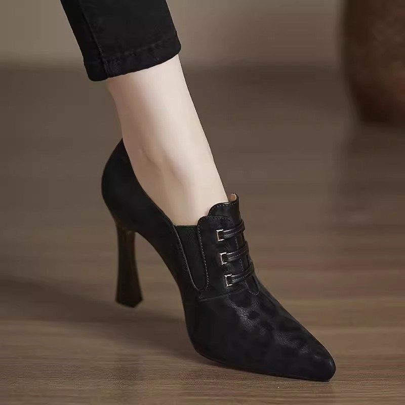 2025年春秋季新款百搭气质豹纹高跟小皮鞋深口尖头粗跟通勤单鞋女,女鞋,深口单鞋,淘宝优惠券,粉丝福利购,淘宝优惠卷