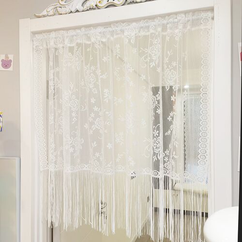 法式蕾丝门帘隔断帘卧室客厅白色半帘H子纱帘阳台飘窗免打孔自粘