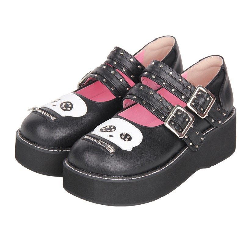 2025新品圆头Lolita鞋骷髅头铆钉皮鞋松糕底C228,女鞋,松糕（摇摇）鞋,淘宝优惠券,粉丝福利购,淘宝优惠卷