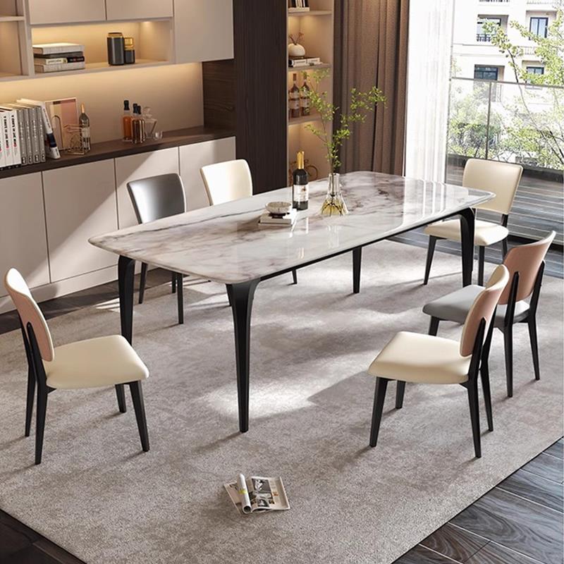 轻奢意式超晶石餐桌椅组合小户型客厅家用现代简约高档长方形饭桌