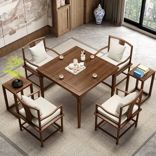 新中式实木八仙桌正方形餐桌椅茶馆桌棋牌桌禅意茶台四方桌椅组合