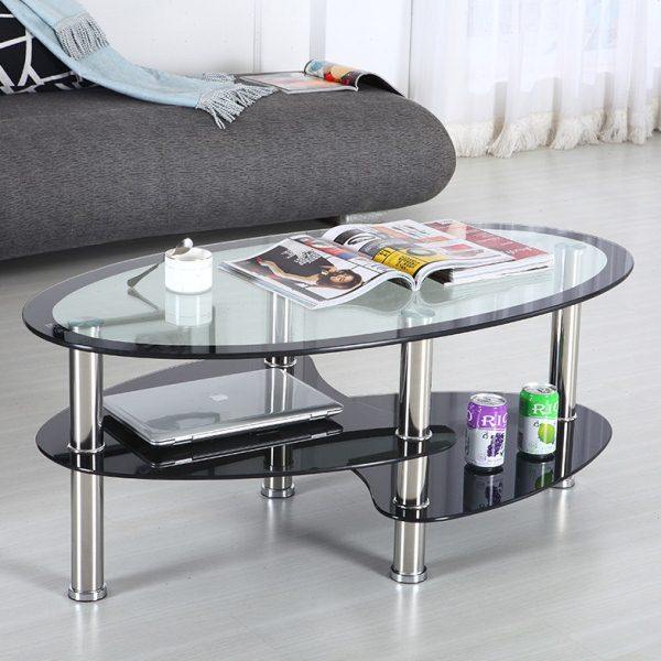 创意椭圆形茶几小户型钢化玻璃家用客厅沙发茶几简约现代茶几桌子