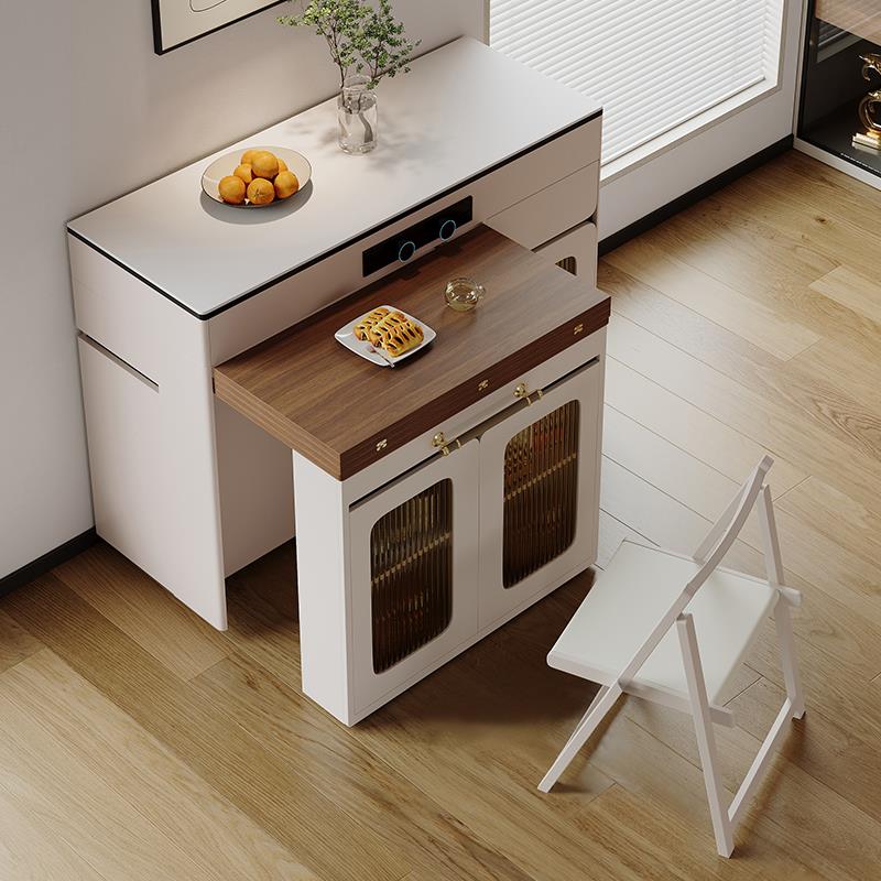 实木岛台餐桌一体小户型家用可伸缩吃饭桌现代简约折叠餐桌椅组合