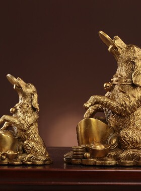 铜狗摆件纯铜大号l家居摆设客厅玄关招财坐地生财狗中式装饰工艺