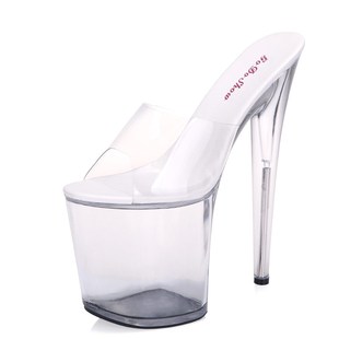夏恨天超高跟鞋20CM细跟透明水晶鞋 厚底防水台凉拖女模特鞋大码