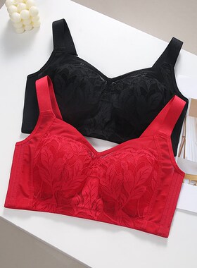 红色内衣套装本命年薄款全罩杯无钢圈调整型大码蛇年文胸内裤一套
