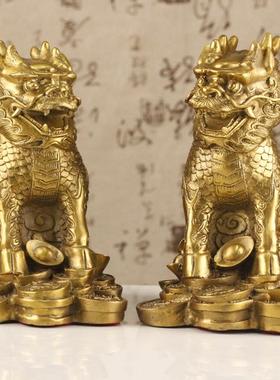 铜麒麟摆件一对护宝麒麟摆设礼品家居装饰工艺品金属摆设