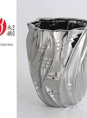 色代艺术家居软装银花陶瓷手工瓶摆件样板房别墅AEX酒现店装饰品