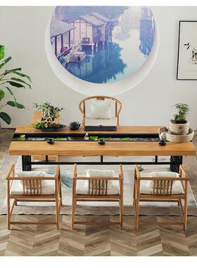 公简约DVX现代禅意可养鱼的水茶台办室茶几新中式实木夫功泡流茶