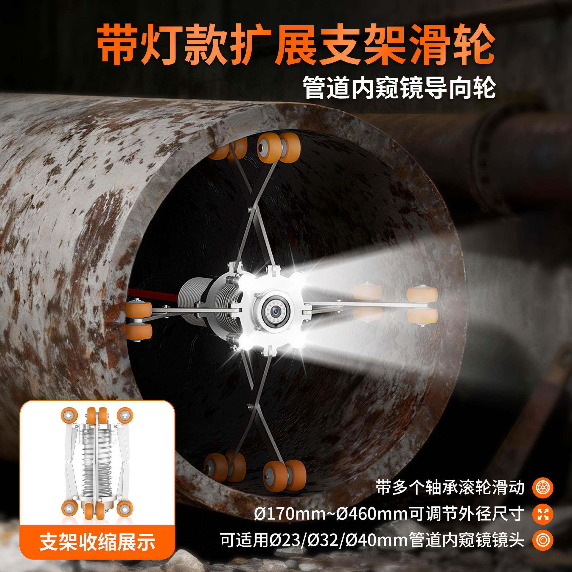 FVC管行道窥镜摄像头带灯照内明爬器导向滑轮护套扩支架居中器展