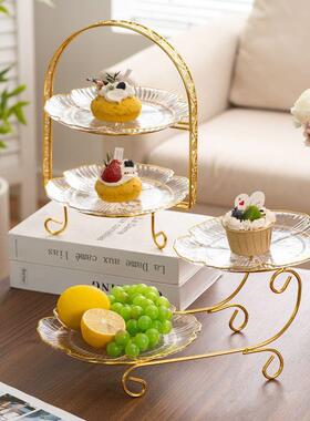 轻亚奢克力午客厅茶几双多层果盘食盘下茶点零子甜品G5nk2V4B台摆