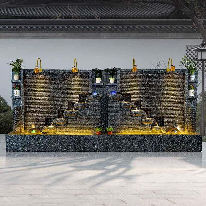 欧式水幕墙流水景屏喷泉落地摆风件庭院观NNH鱼池店公司酒造景装