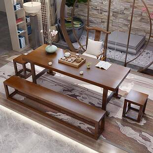 新中全实木客厅泡茶椅组家用合会客休闲洽谈桌禅意XUE式 仿古茶桌